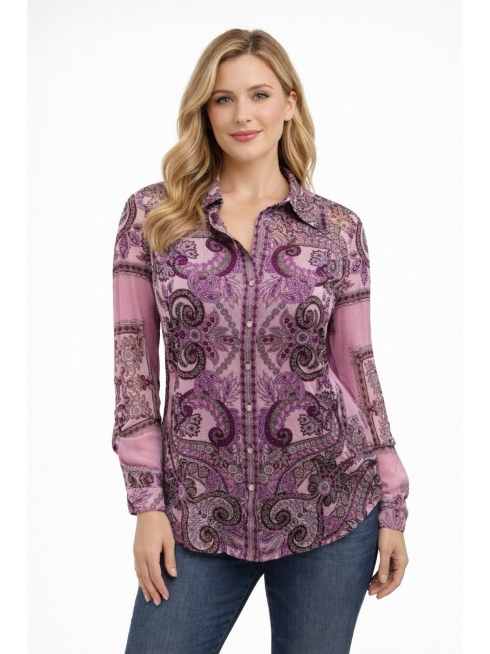 INC Women Sheer Overlay Butterfly Top L Fairy Romantic Whimsigoth Forest Paisley